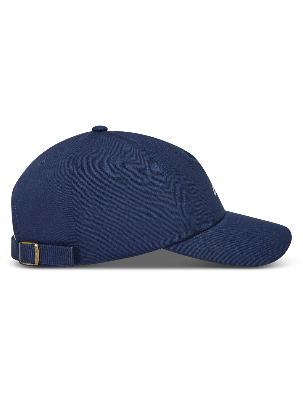 Alpinestars Dylan Dad Hat, Navy Blue cotton twill sportswear cap with a curved bill and strap-back closure, side profile.