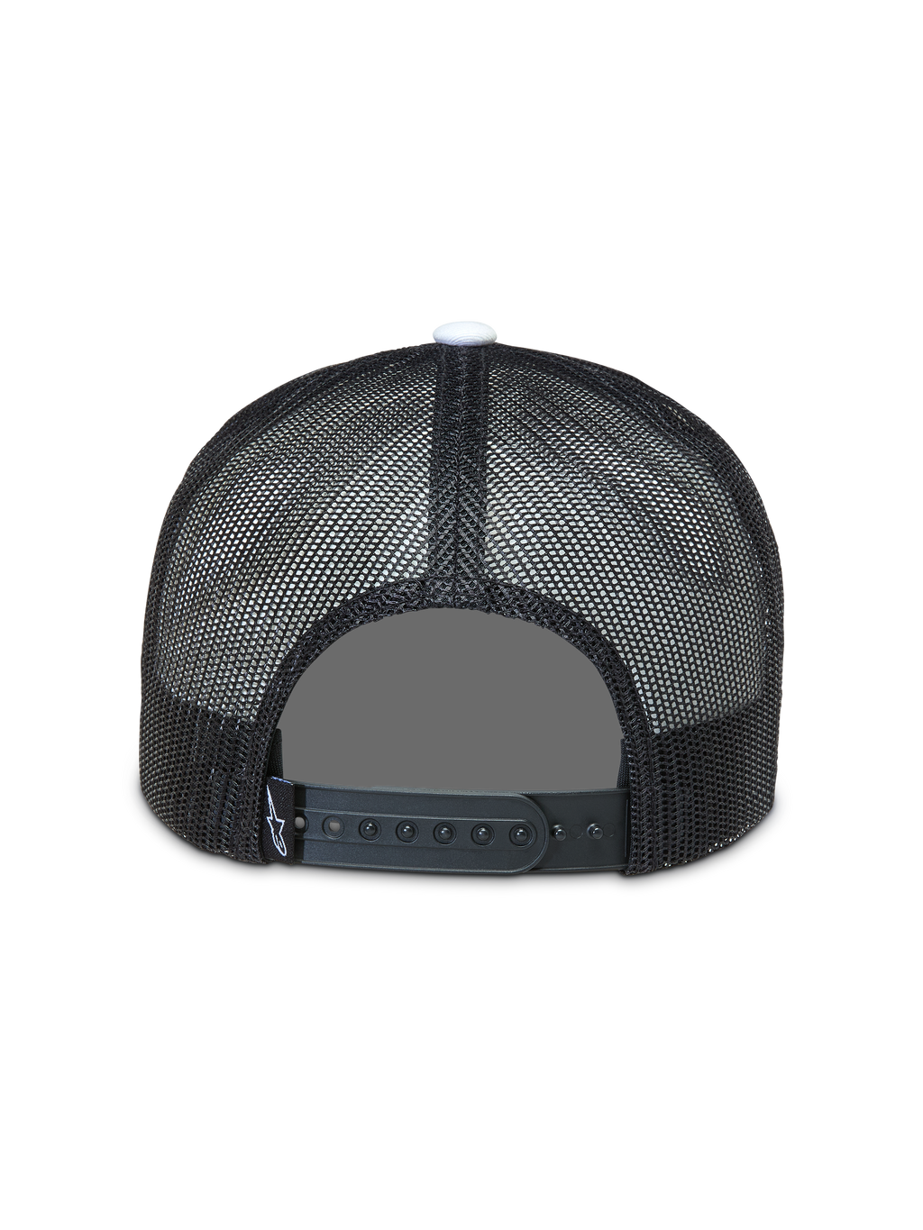 Alpinestars Gravel Trucker keps bakifrån, svart sportkeps med andningsbar meshbaksida och justerbar snapback-stängning.