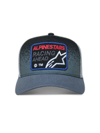 Alpinestars Gravel Trucker keps, mörkgrå och svart keps med mesh-bakstycke, vävt racingmärke och böjd skärm