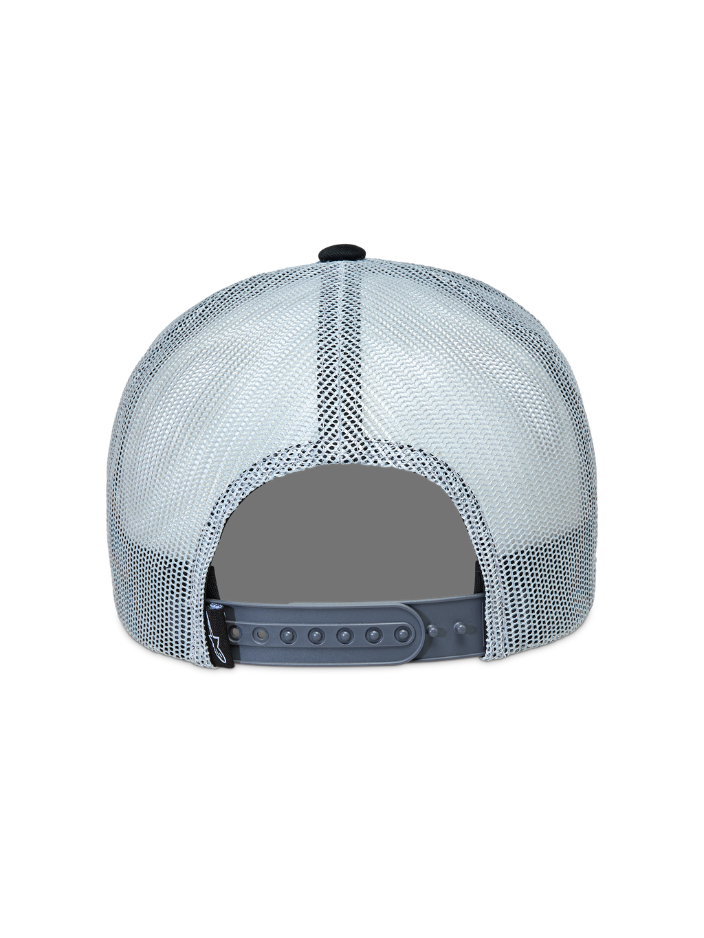 Alpinestars Gravel Trucker keps, grå och svart med ventilerande mesh och justerbar snapback-stängning, baksida.