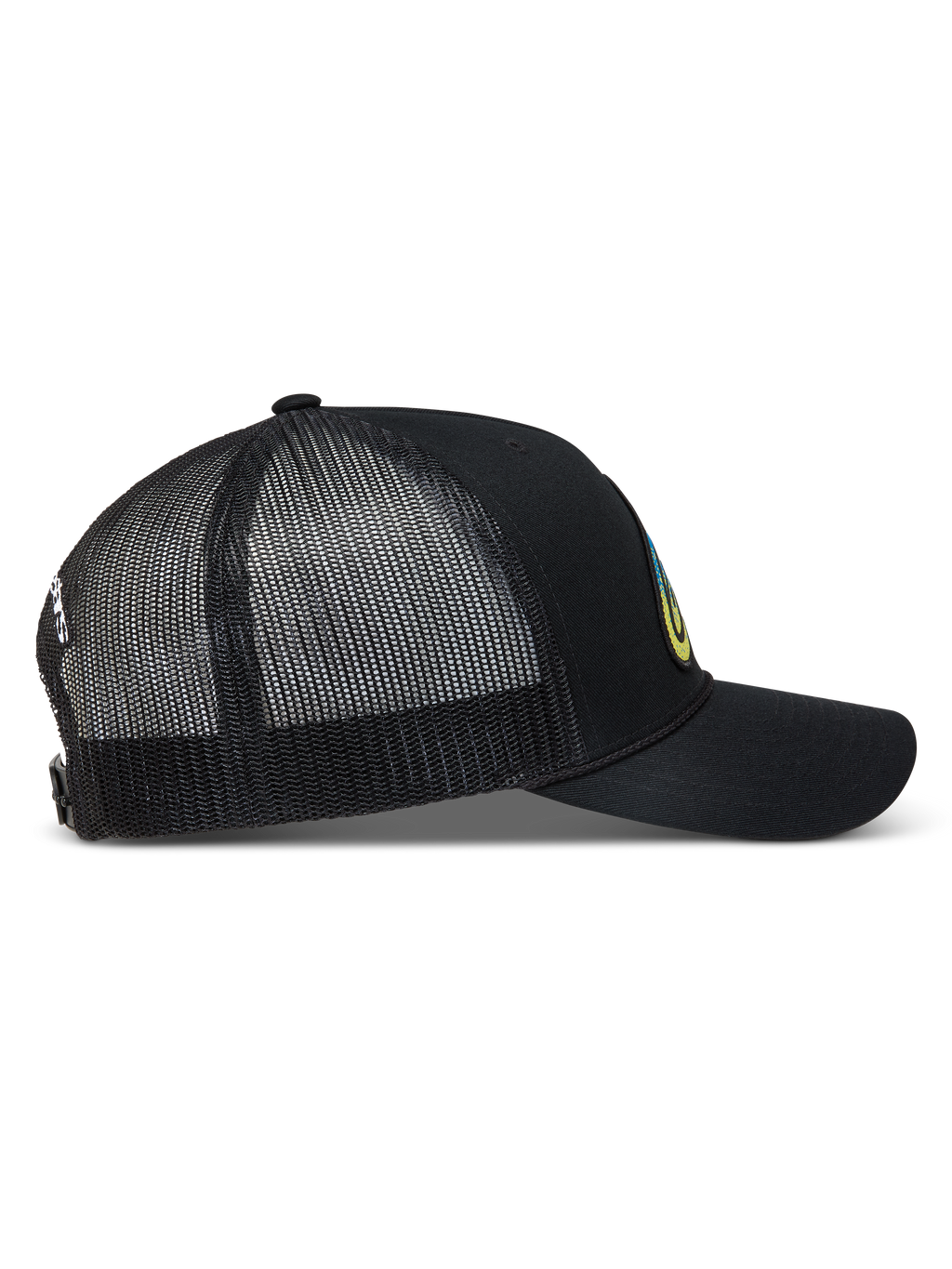 Alpinestars Meteorite Trucker keps, svart sportkeps med ventilerande meshbaksida, böjd skärm och snapback-stängning för bekväm passform.