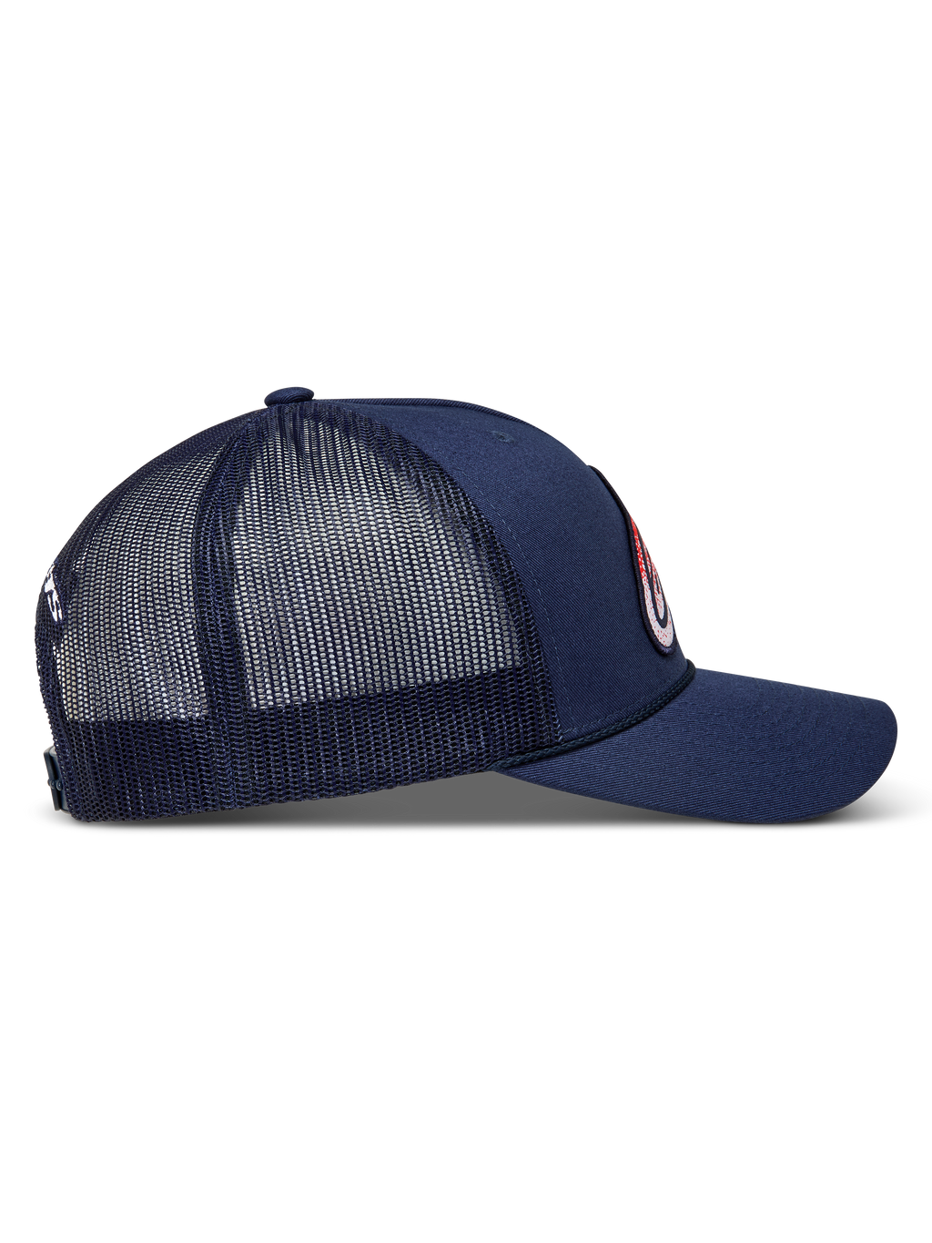 Alpinestars Meteorite Trucker hatt i mörkblått med strukturerad krona, vävt logomärke, meshbaksida och böjd skärm.