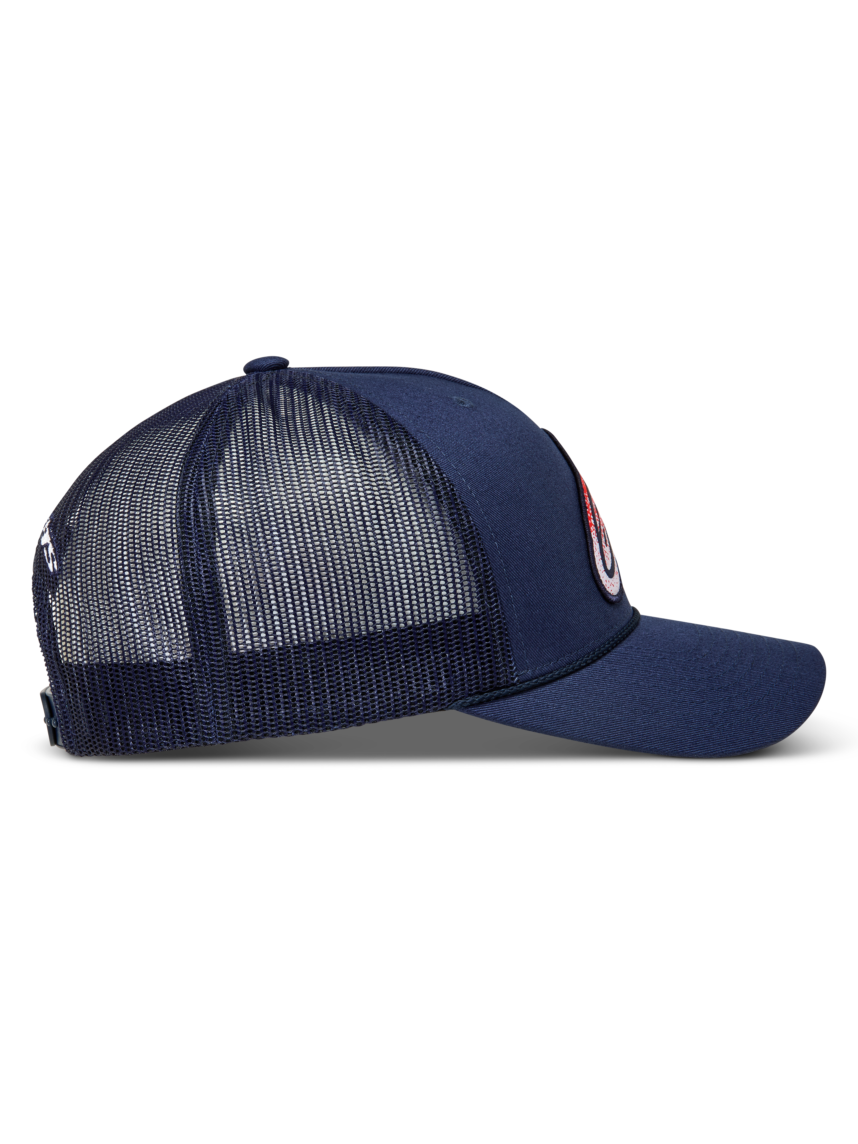 Alpinestars Meteorite Trucker hatt i mörkblått med strukturerad krona, vävt logomärke, meshbaksida och böjd skärm.
