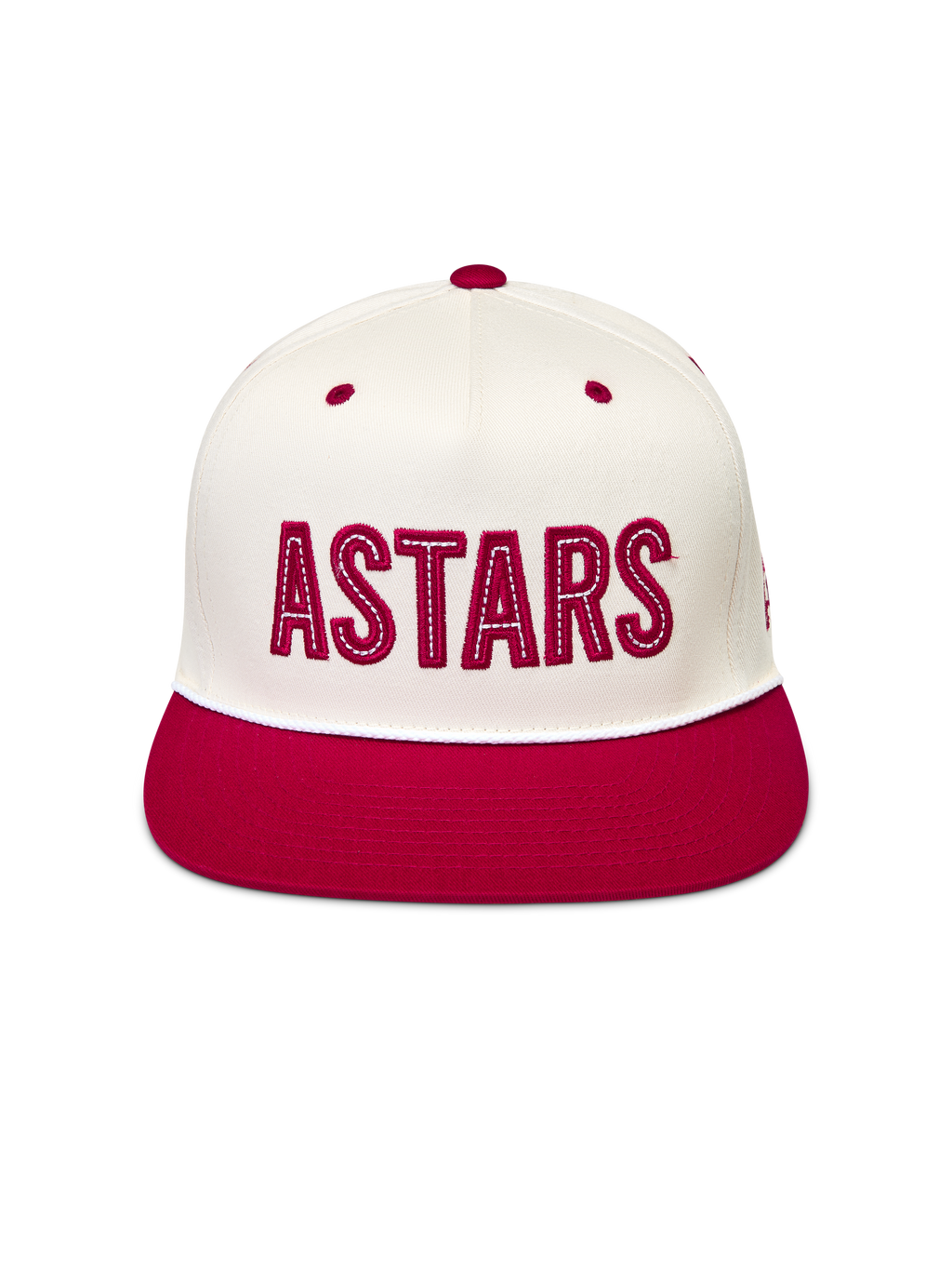 Alpinestars Stadium Snapback keps, naturvit och röd keps med platt skärm och ASTARS logotypapplikation.