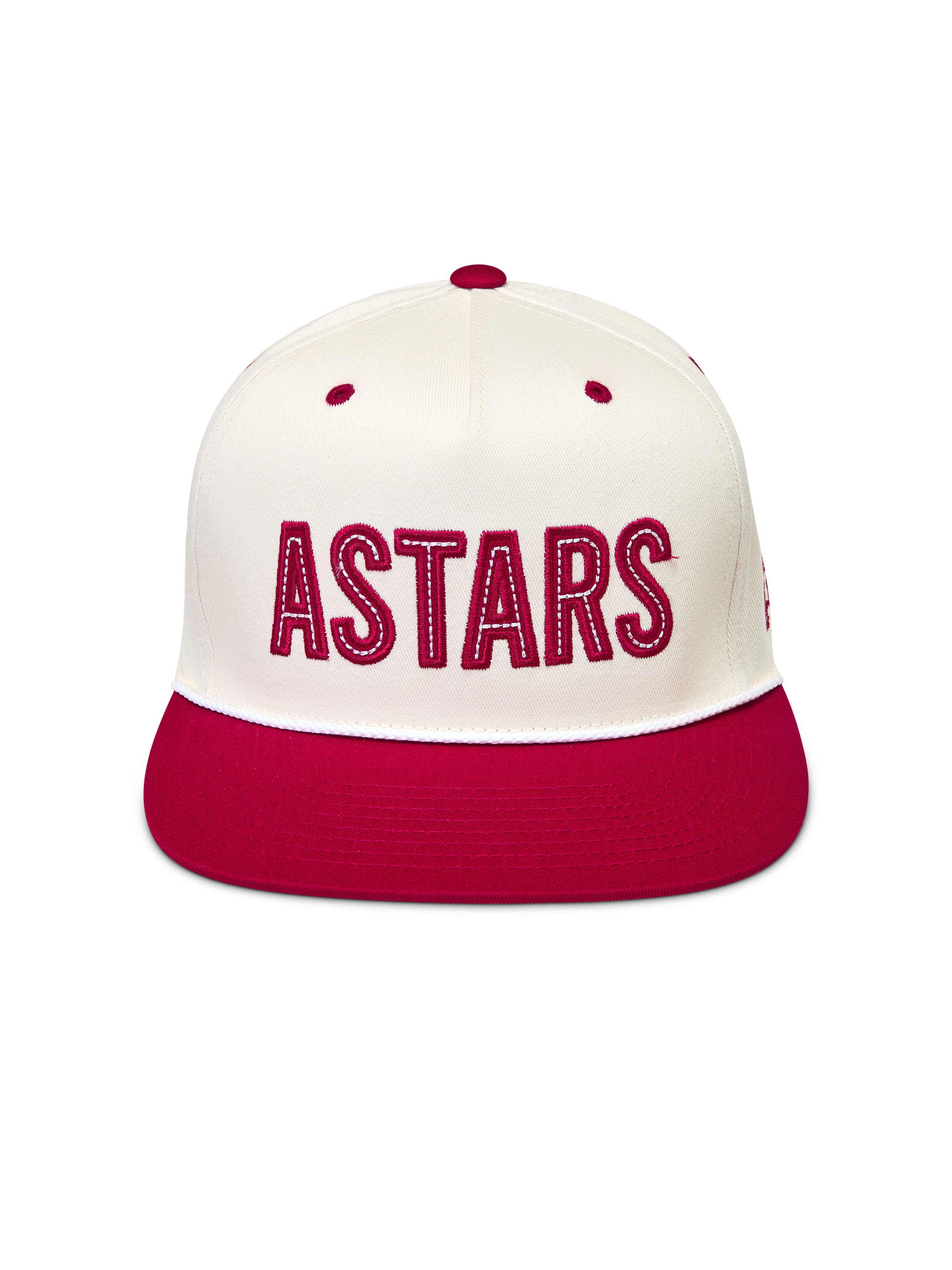 Alpinestars Stadium Snapback keps, naturvit och röd keps med platt skärm och ASTARS logotypapplikation.