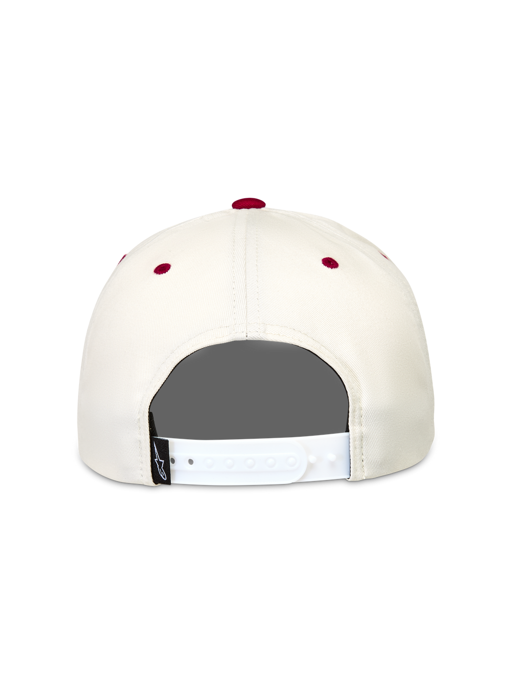 Alpinestars Stadium Snapback hatt, benvit och röd keps med vit justerbar knäppning baktill.