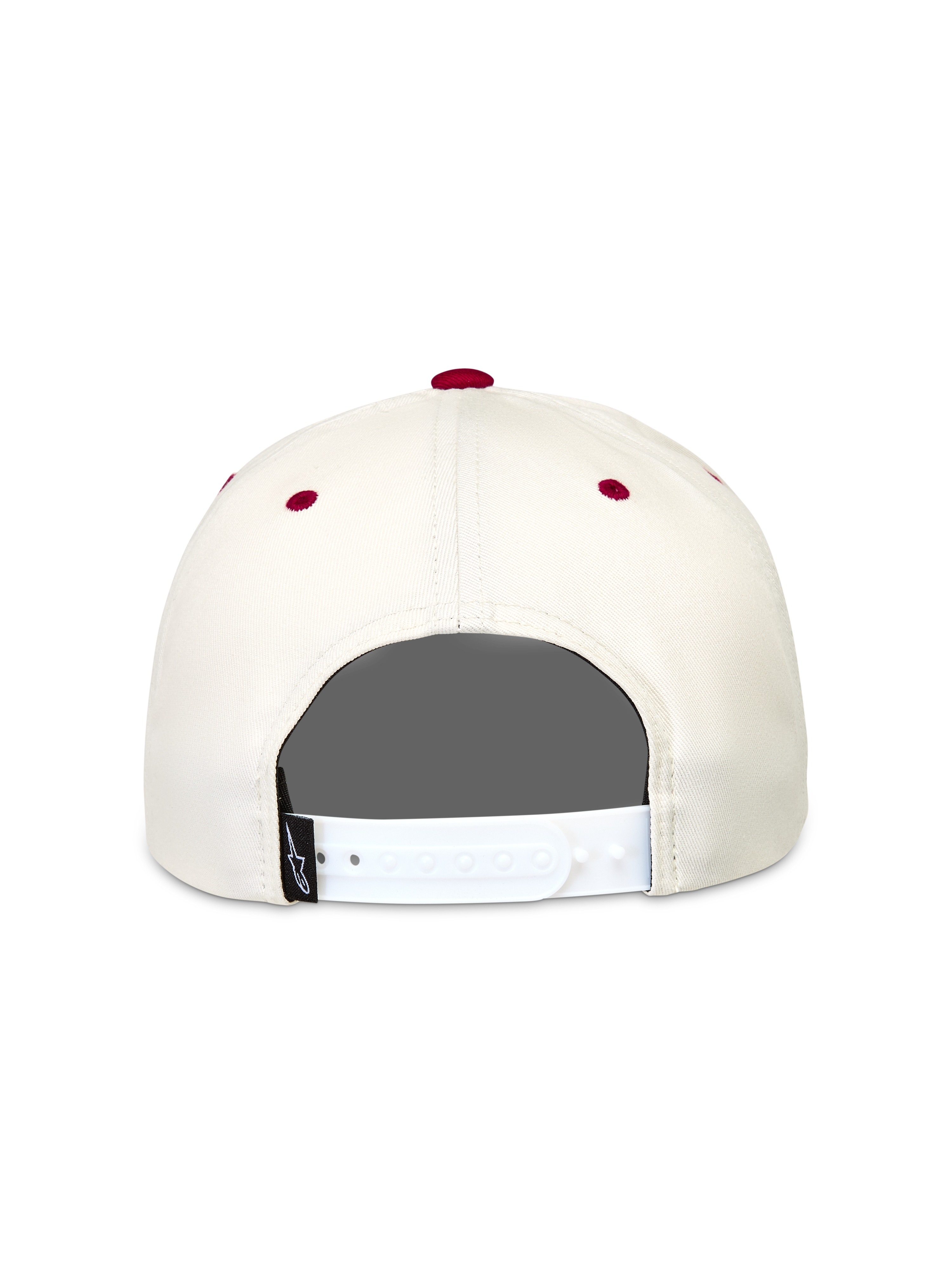 Alpinestars Stadium Snapback hatt, benvit och röd keps med vit justerbar knäppning baktill.