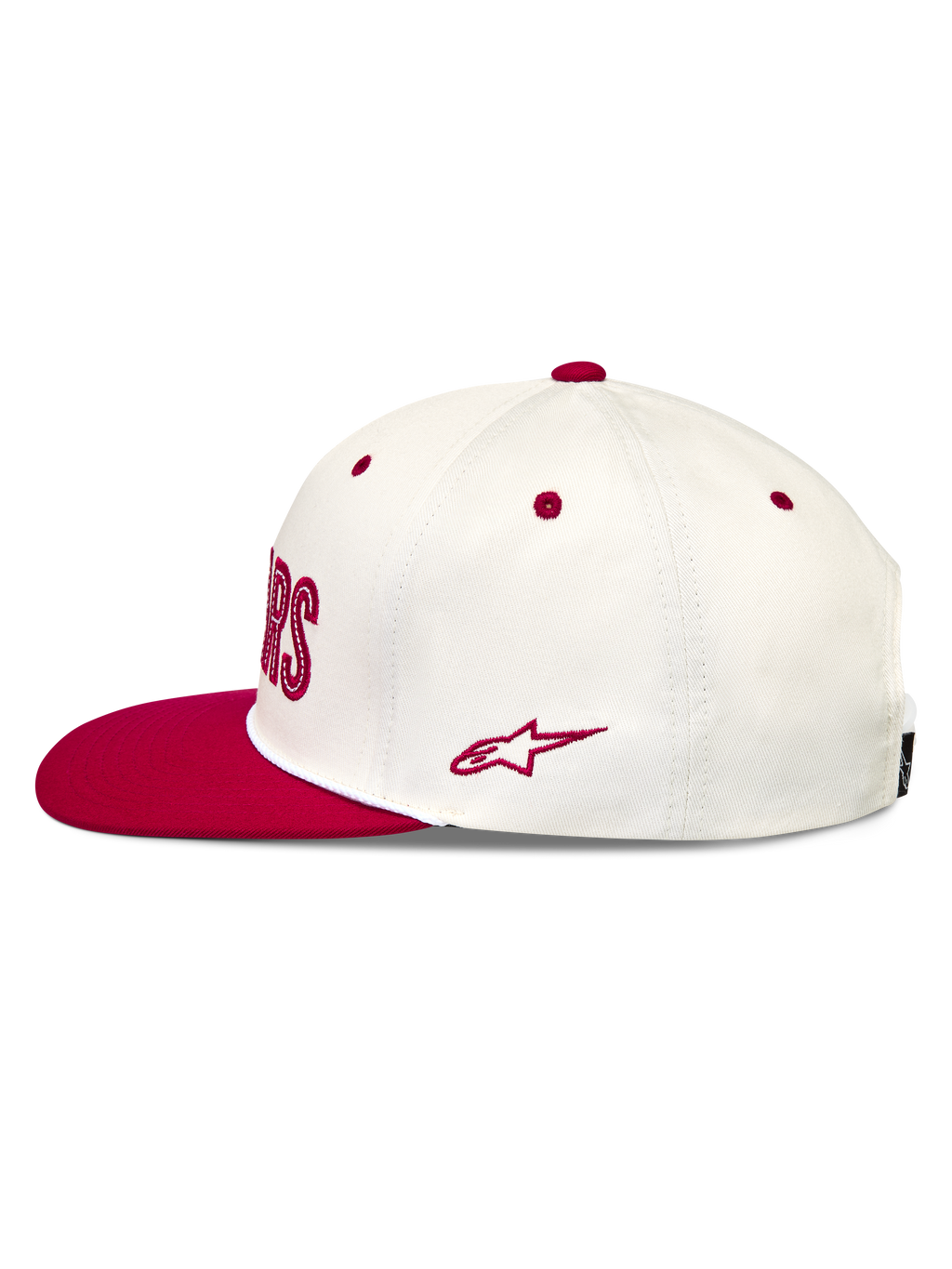 Alpinestars Stadium Snapback Hatt, naturvit och röd keps i bomullstwill med platt skärm och broderad Astars-logotyp.