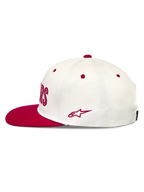 Alpinestars Stadium Snapback Hatt, naturvit och röd keps i bomullstwill med platt skärm och broderad Astars-logotyp.