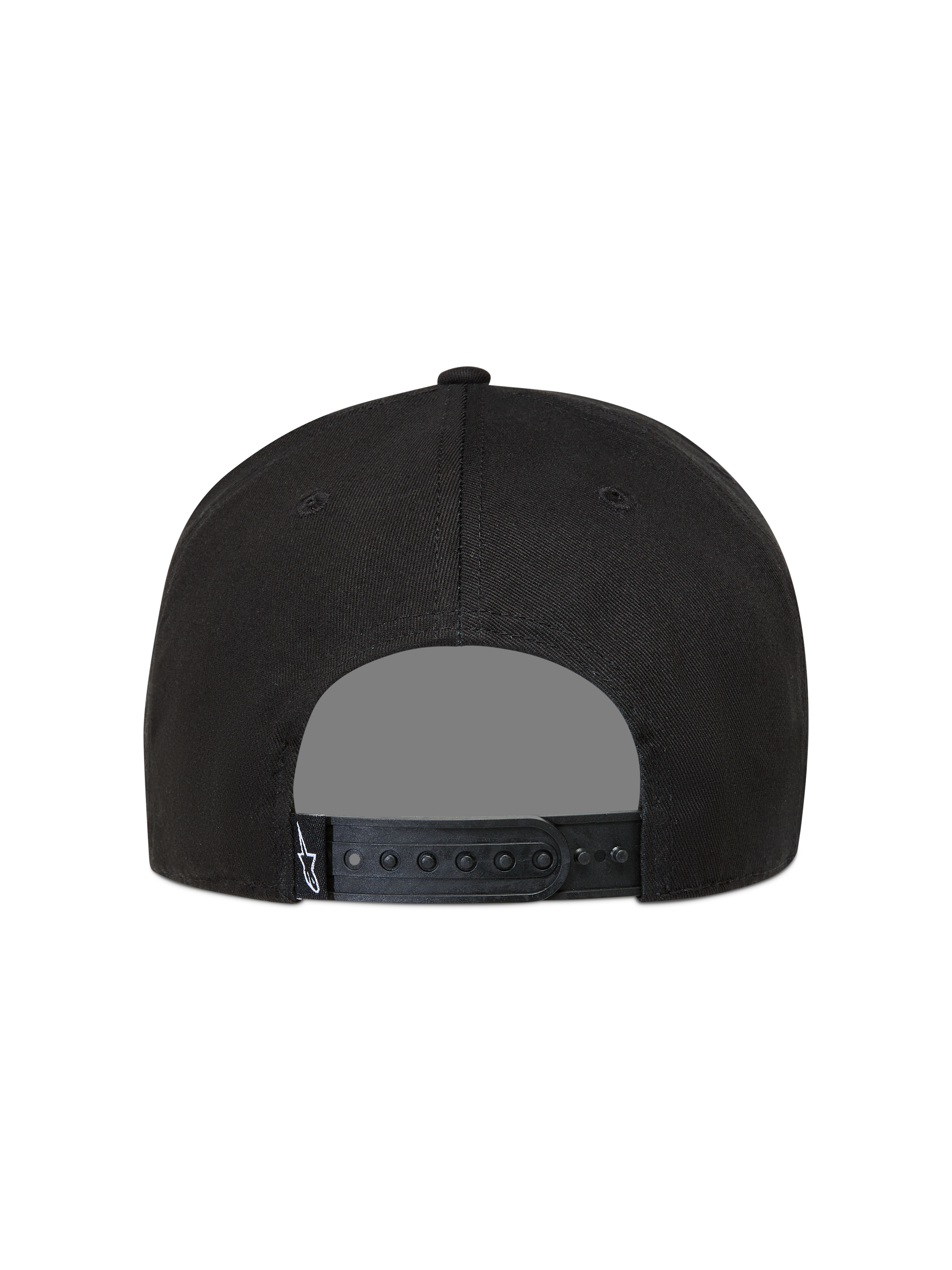Alpinestars Label Snapback keps, svart sportkeps sedd bakifrån med justerbar rem och vit Astars-logotyp.