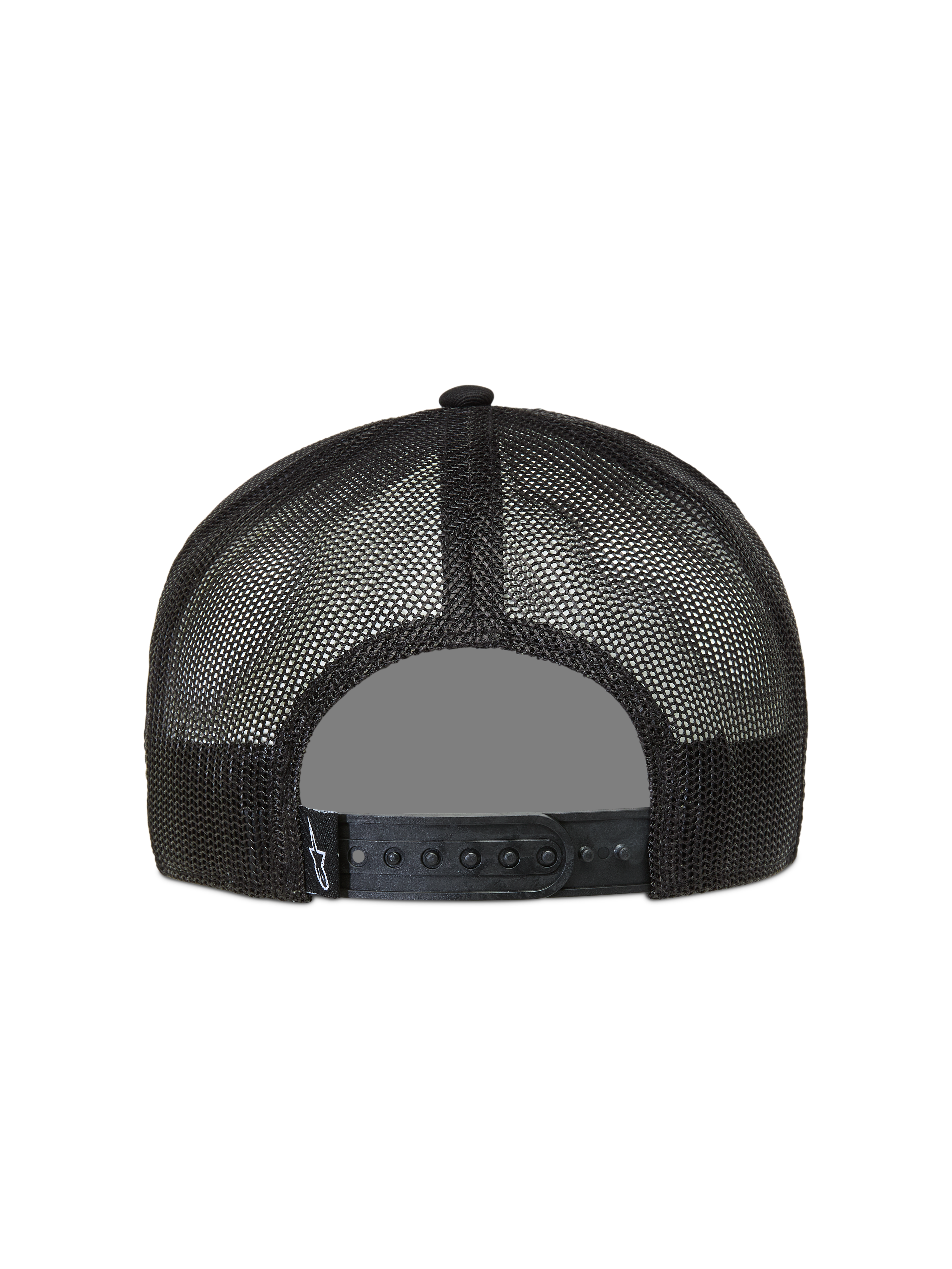 Alpinestars Ten Trucker keps, svart sportkeps med ventilerande nätrygg och justerbar snapback-stängning.