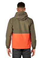 Alpinestars Speeder vindjacka, lätt vindjacka med huva, blockfärgad design i militärgrönt och orange, baksida som visar huva och elastiska muddar, avslappnad sportstil