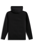 Alpinestars Ageless V3 Hoodie, baksida av svart fleecehuvtröja med ribbade muddar och fåll.