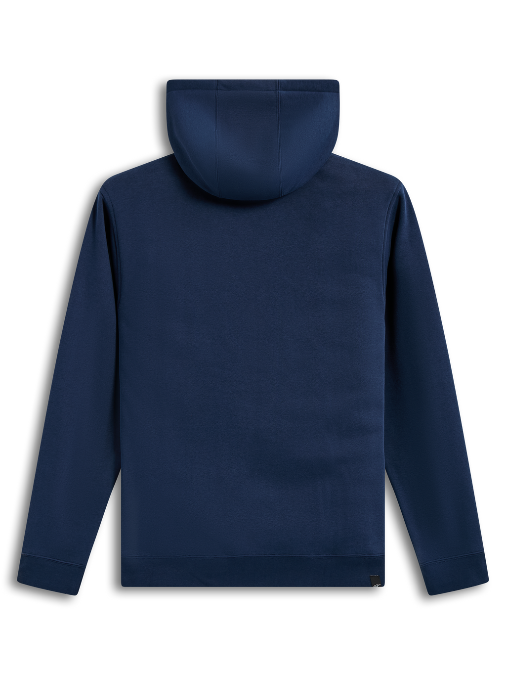 Alpinestars Ageless V3 huvtröja, mörkblå fleece sedd bakifrån med huva och ribbad fåll.