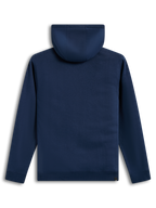 Alpinestars Ageless V3 huvtröja, mörkblå fleece sedd bakifrån med huva och ribbad fåll.