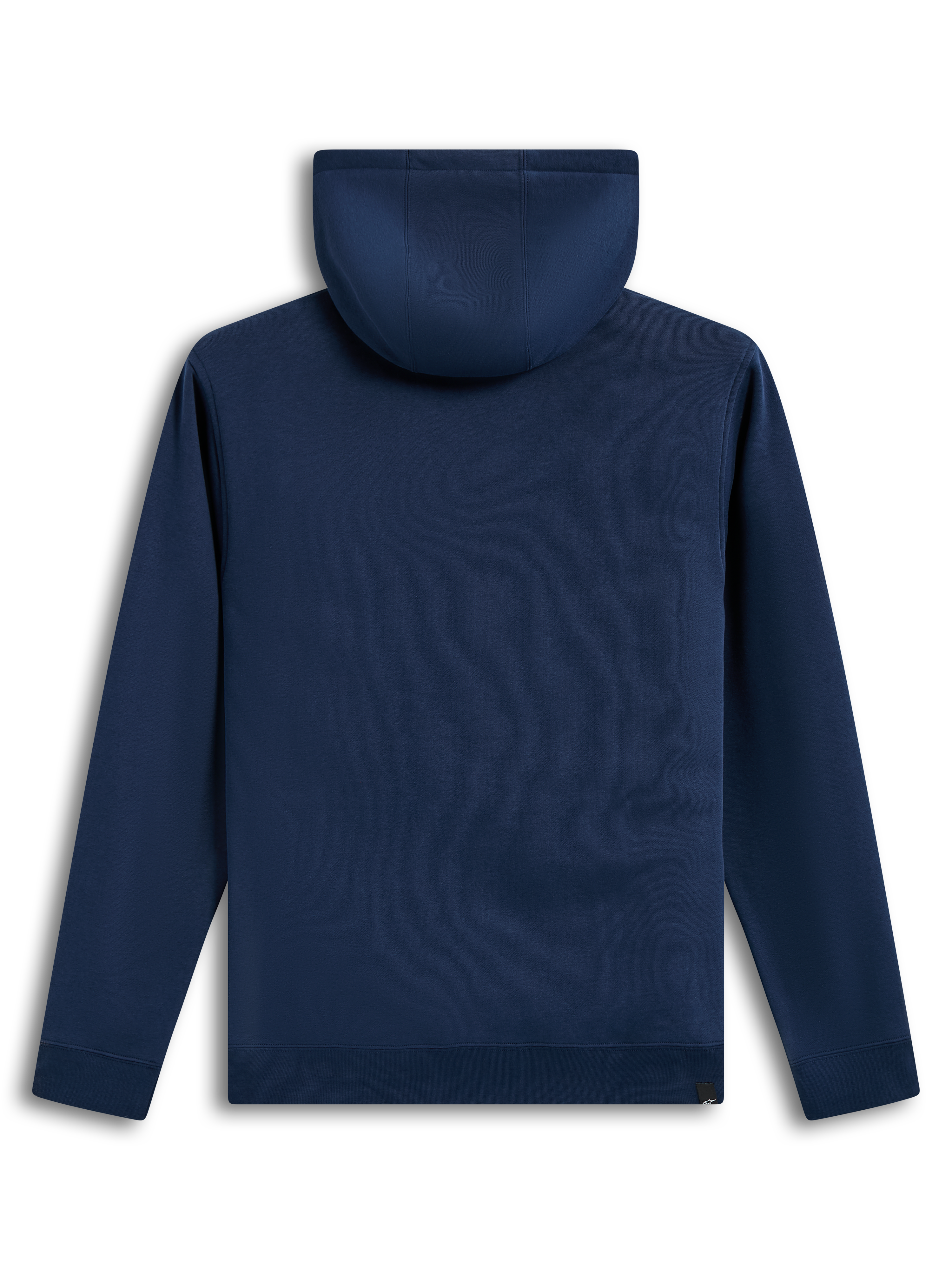 Alpinestars Ageless V3 huvtröja, mörkblå fleece sedd bakifrån med huva och ribbad fåll.