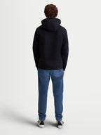 Alpinestars Ageless V3 huvtröja, casual sporttröja i pullover-modell, herr, svart, mjuk fleece av bomull och återvunnen polyester, vy bakifrån med självfodrad huva och ribbade muddar