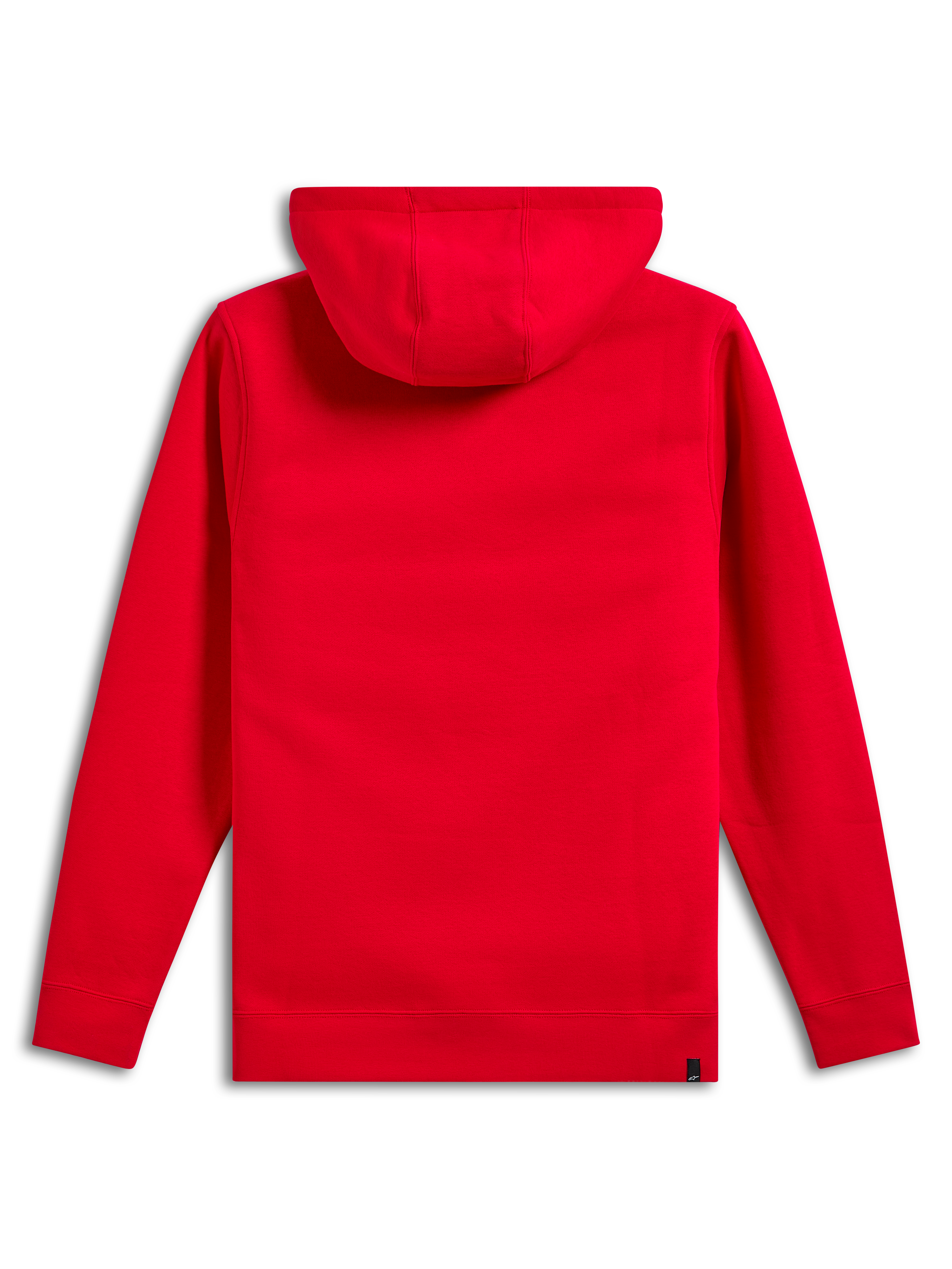 Alpinestars Ride V3 Hoodie, back view, solid red, casual sportswear, pullover fleece with jersey-lined hood, ribbed cuffs and hem