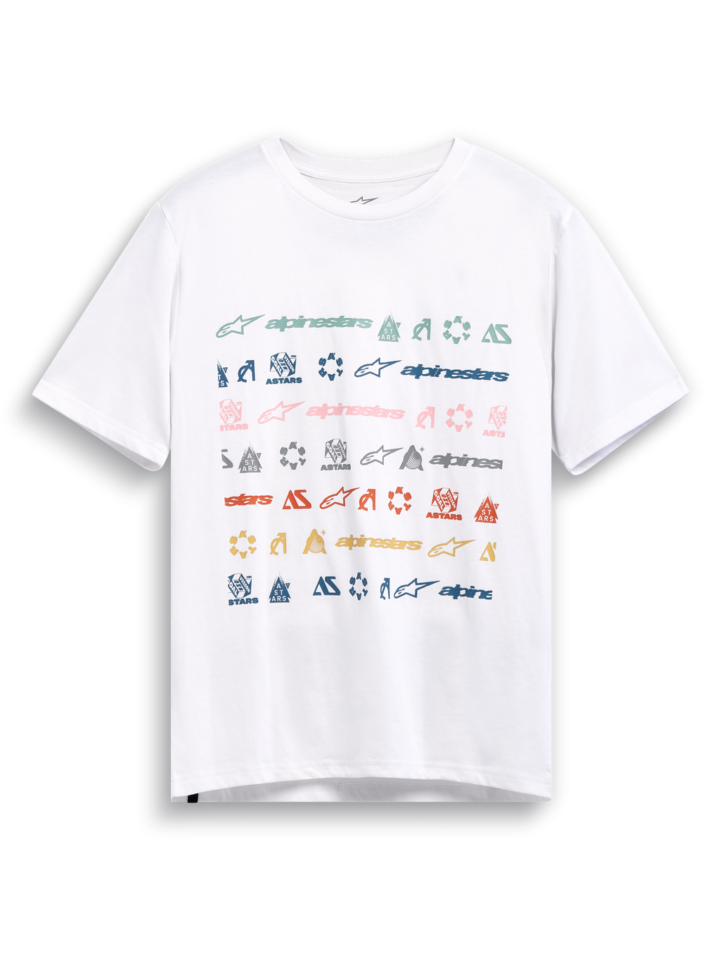 Alpinestars Glyfs CSF t-shirt, vit kortärmad t-shirt med flerfärgat randigt logotryck på framsidan, bekväm sportswear