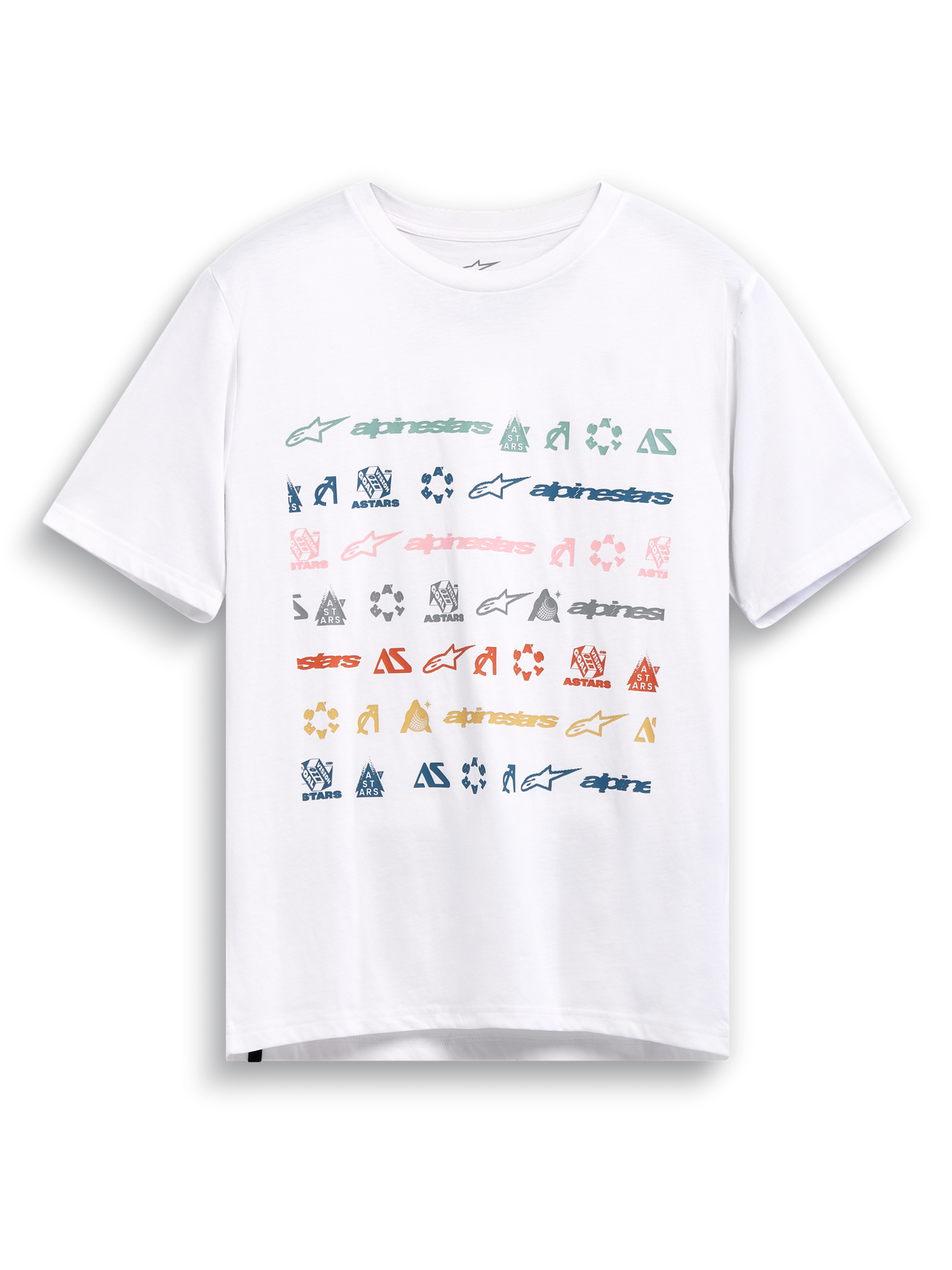 Alpinestars Glyfs CSF t-shirt, vit kortärmad t-shirt med flerfärgat randigt logotryck på framsidan, bekväm sportswear