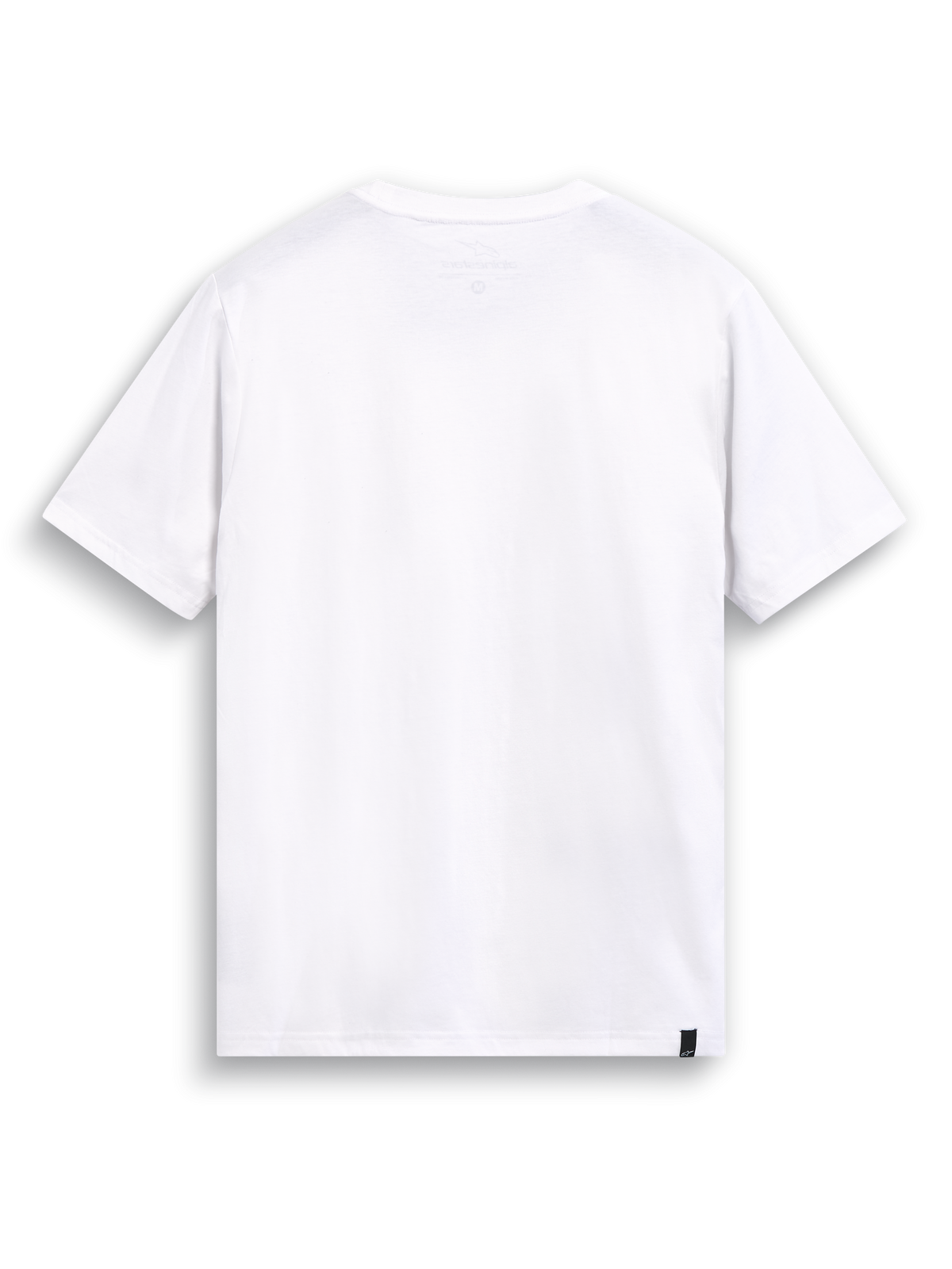 Alpinestars Glyfs CSF t-shirt, vit kortärmad t-shirt, baksida som visar invändigt nacktryck och extern märkning