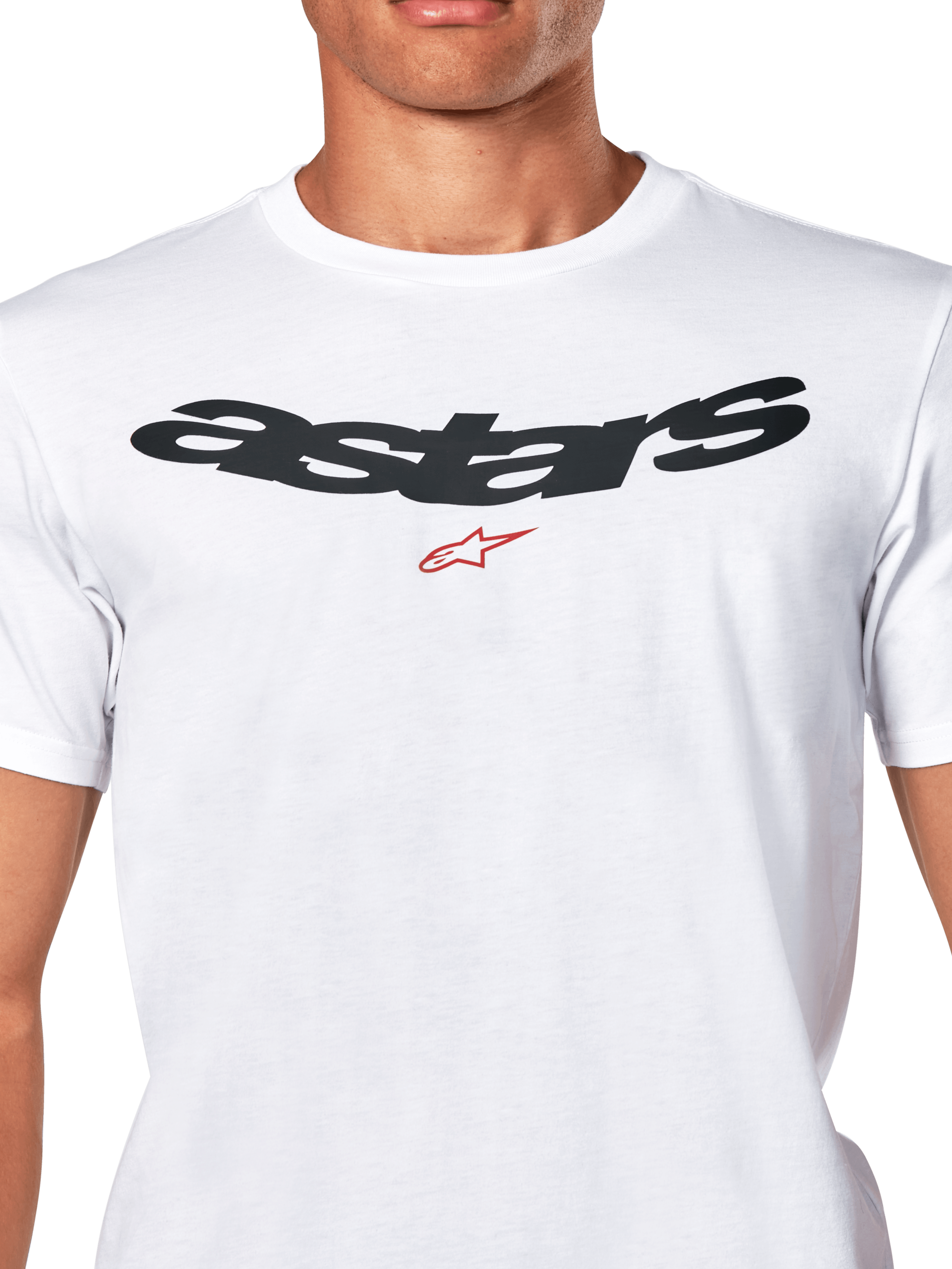 Alpinestars Elliptic CSF Tee, Short Sleeve T-Shirt, White, Black Arched Astars Logo with Red Symbol on Chest, Casual Motorsport Sportswear