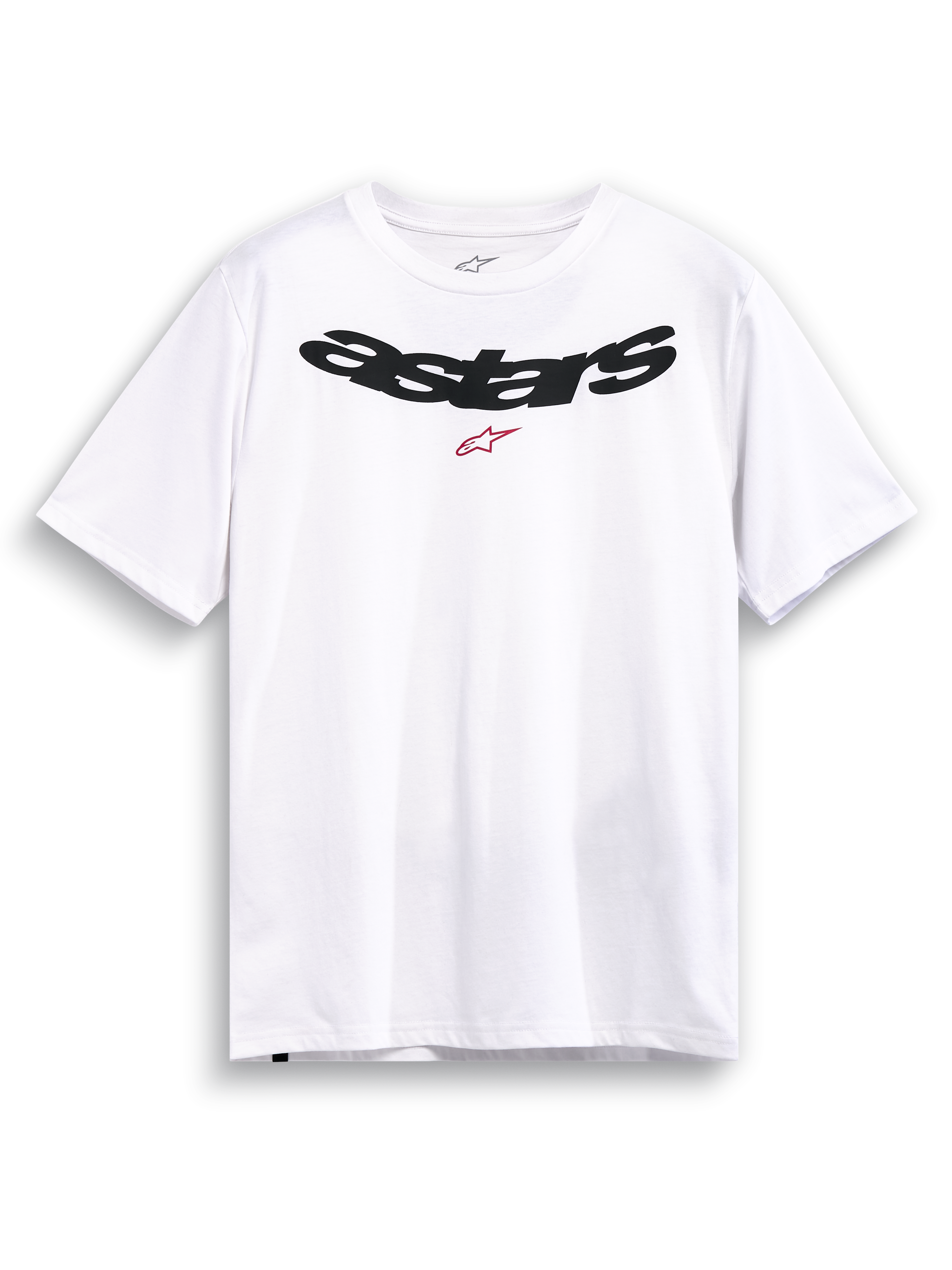 Alpinestars Elliptic CSF t-shirt, vit kortärmad t-shirt med bågat svart astars-logotyptryck och röd logografik på bröstet