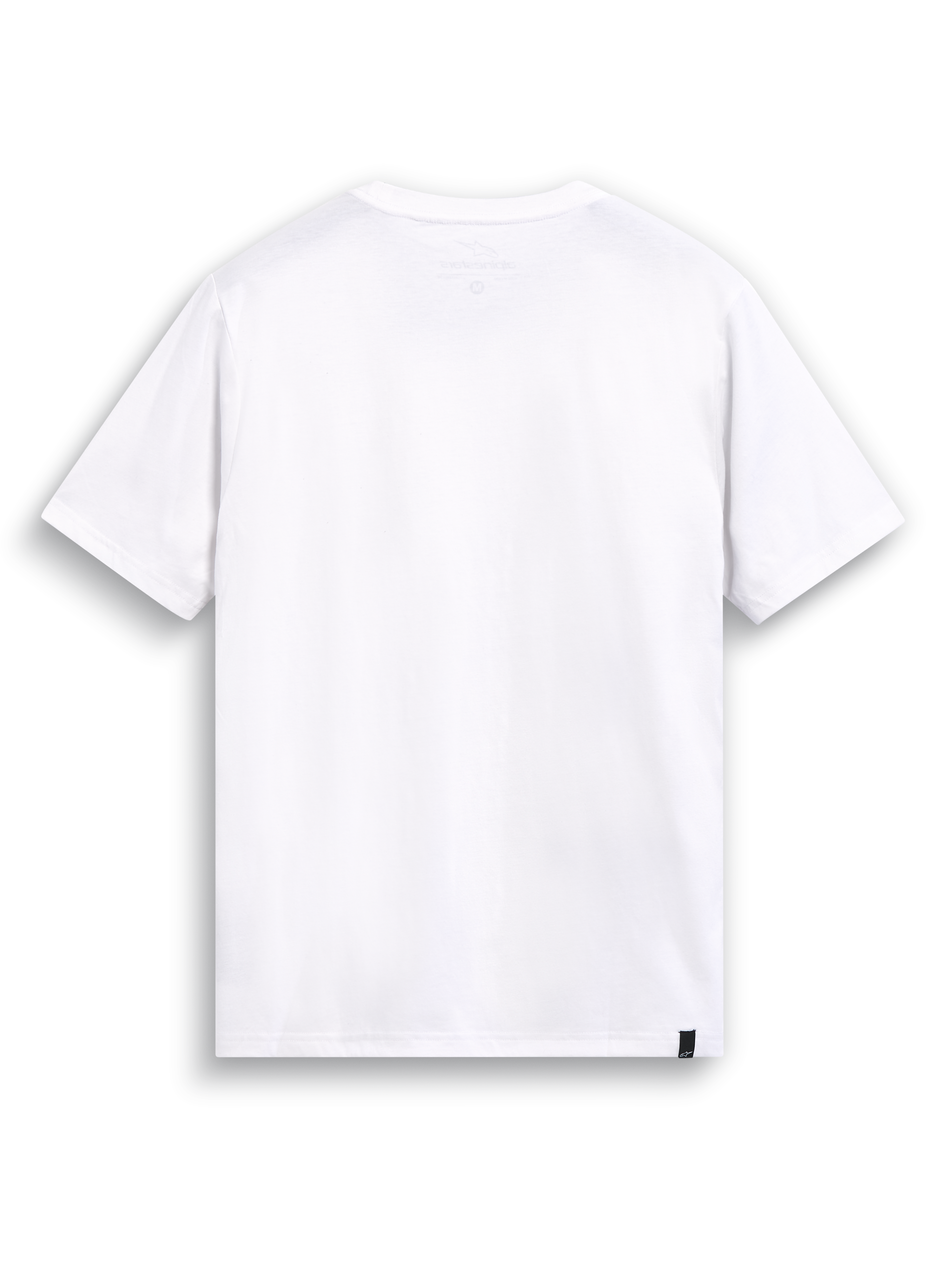 Alpinestars Elliptic CSF T-shirt, vit kortärmad t-shirt, baksida som visar internt nacktryck och extern fållmärkning