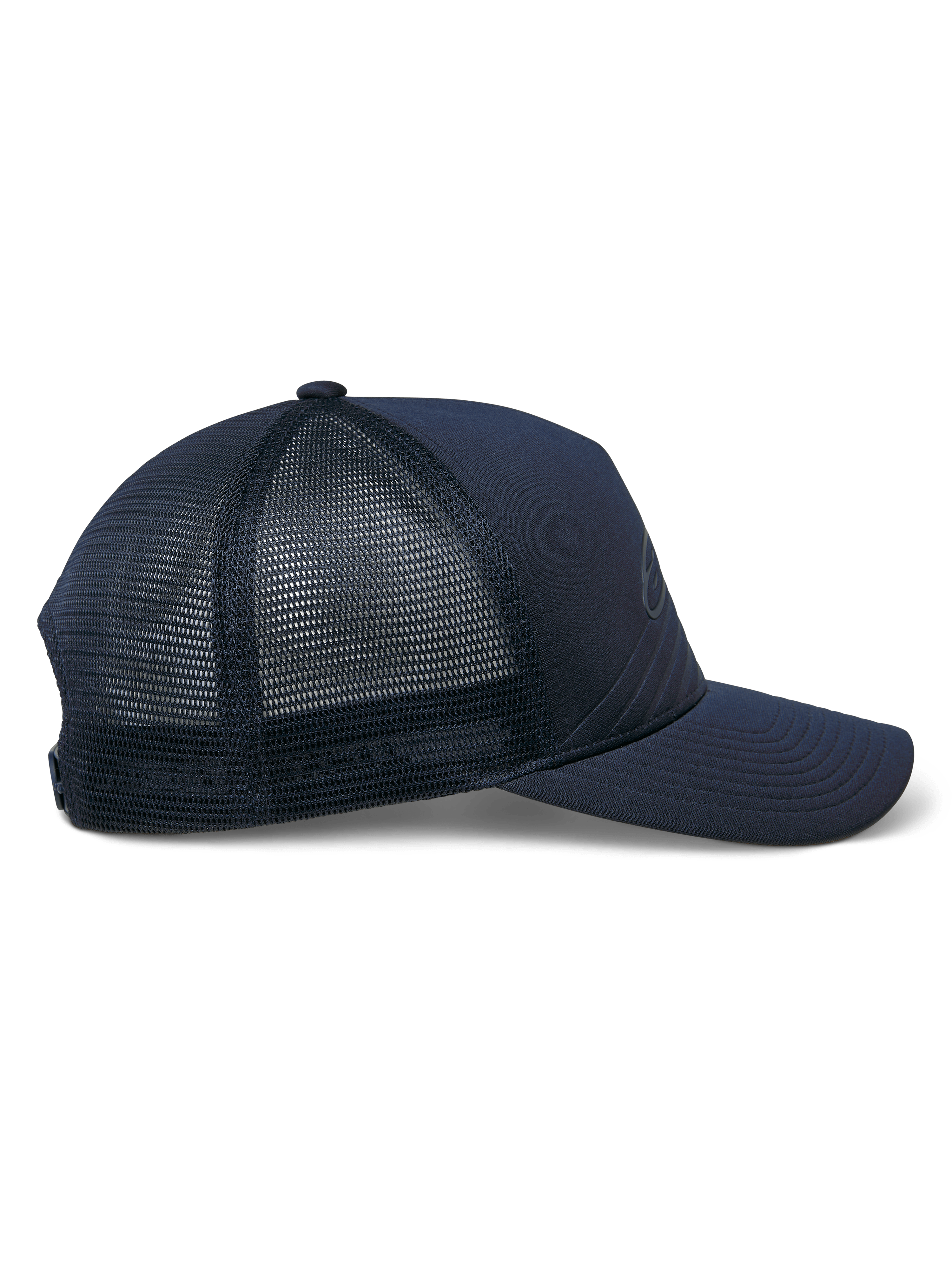 Alpinestars Delane Hat, Sportswear Hat, Navy Blue, side profile view showing diamond mesh back and solid jersey front, curved bill, structured crown