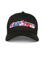 Alpinestars Canyon keps, svart snapback-keps med böjd skärm och strukturerad krona, Astars-logotyp framtill med broderad kamouflagefyllning, casual sportswear