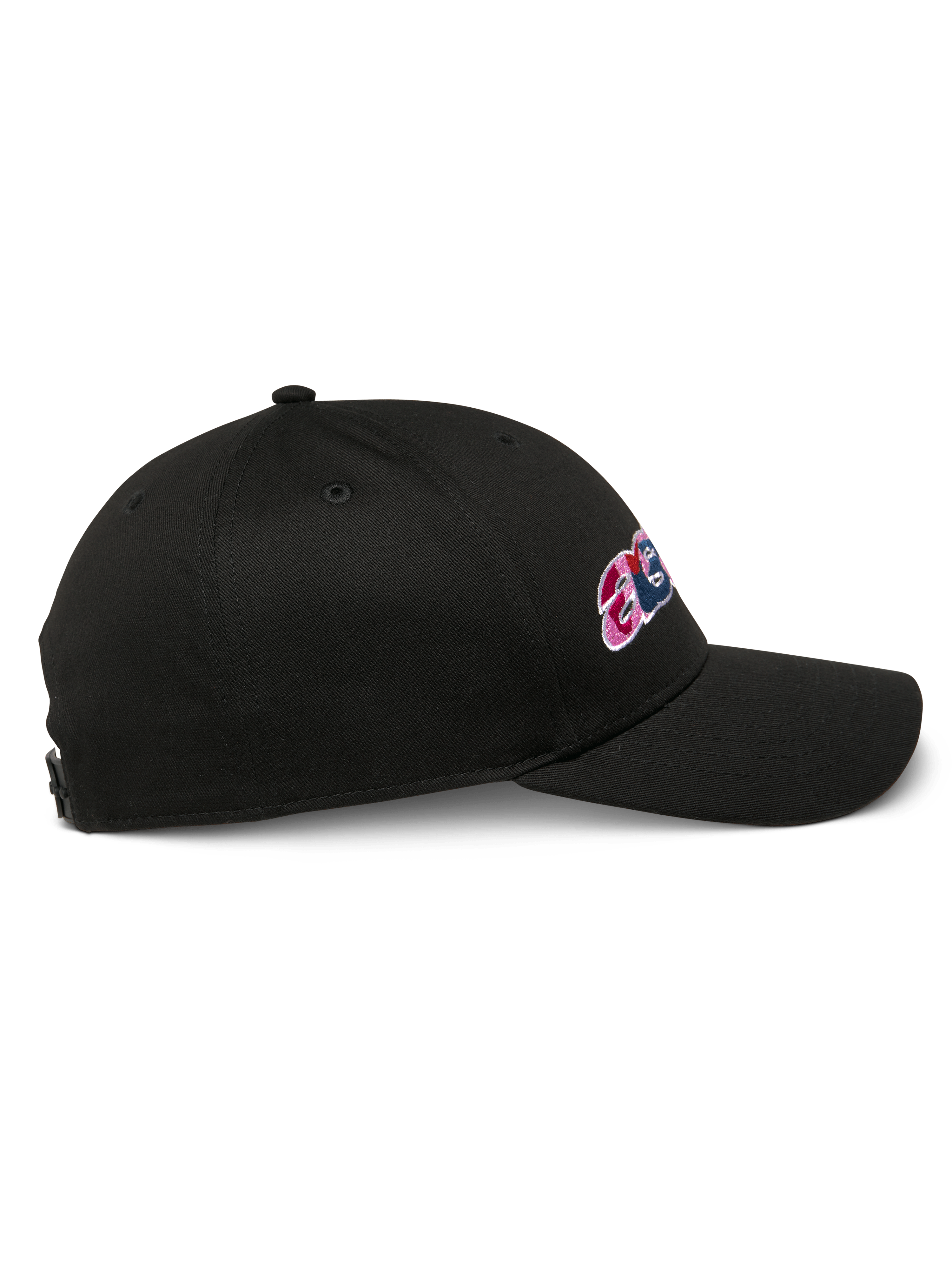 Alpinestars Canyon Hat, svart snapback-keps, sidoprofil, böjd skärm, med sidobroderi och strukturerad krona, vardaglig motorsport-keps