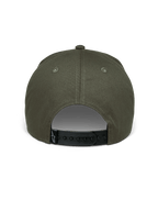 Alpinestars Canyon Hat, Military Green, back view showing adjustable black snapback closure, structured crown in cotton twill fabric, small black woven label with white Astars logo, casual motorsport headwear