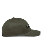 Alpinestars Canyon Hat, side view, Military Green, structured crown with curved bill, featuring embroidered Astars logo with camouflage fill, casual motorsport-inspired streetwear
