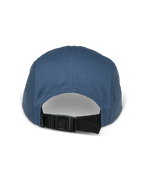 Alpinestars Peasy Hat, 5-panel jockey hat, Blue, back view showing adjustable black clip buckle strap and unstructured crown, twill fabric, casual motorsport-inspired streetwear