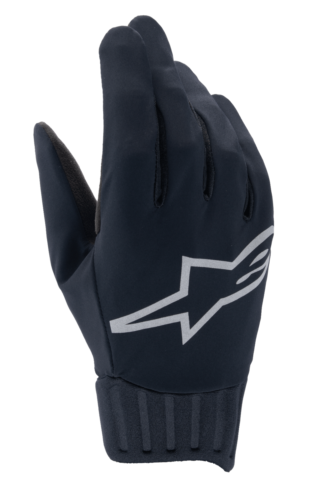 Alpinestars A-Dura Rain-handskar, vattentäta MTB-handskar, svarta, stor grå Alpinestars-stjärnlogotyp, ribbad neoprenmudd, slät tygkonstruktion för cykling i alla väder