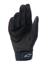 Alpinestars A-Dura Thermal-handskar, MTB-handskar, mörkt vinröda och svarta, vy av handflatan som visar syntetisk mocka, neoprenmudd med kardborreband och vit Astar-logotyp, designade för mountainbikecykling i kallt väder