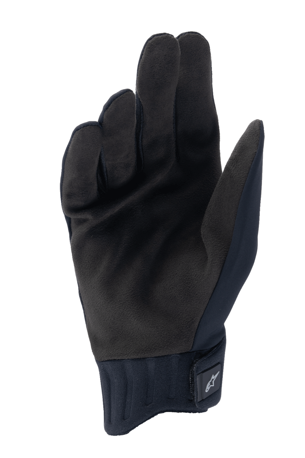 Alpinestars Stella A-Dura Rain Gloves, Women's MTB Rain Gloves, Black, palm view showing synthetic suede grip, ribbed neoprene cuff with adjustable strap, waterproof mountain bike gear