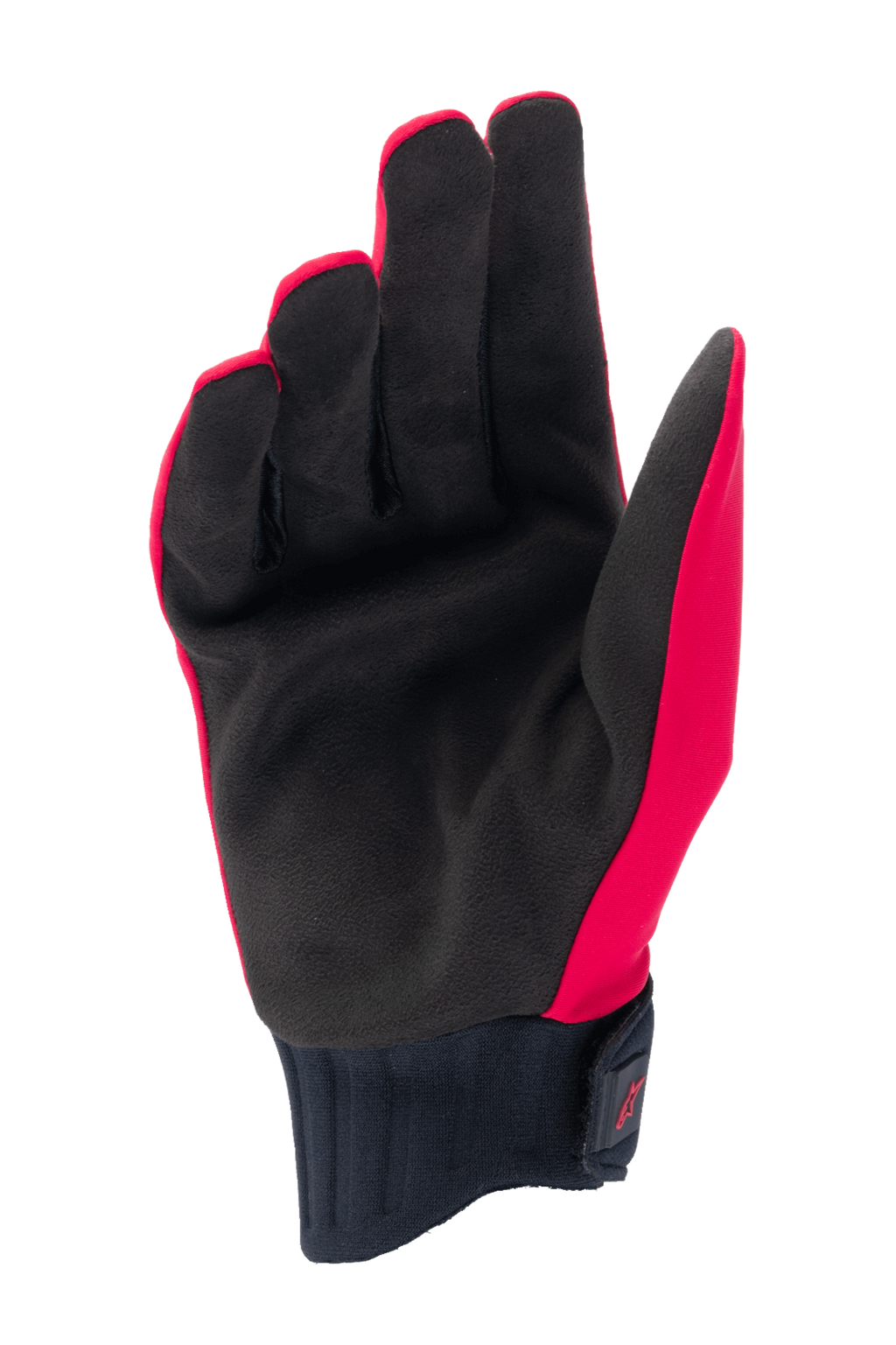 Alpinestars Stella A-Dura regnhandskar för dam, Red Fluo och svart, vy av handflatan med syntetisk mocka, ribbad neoprenmudd med kardborrestängning vid handleden, vattentäta cykelhandskar