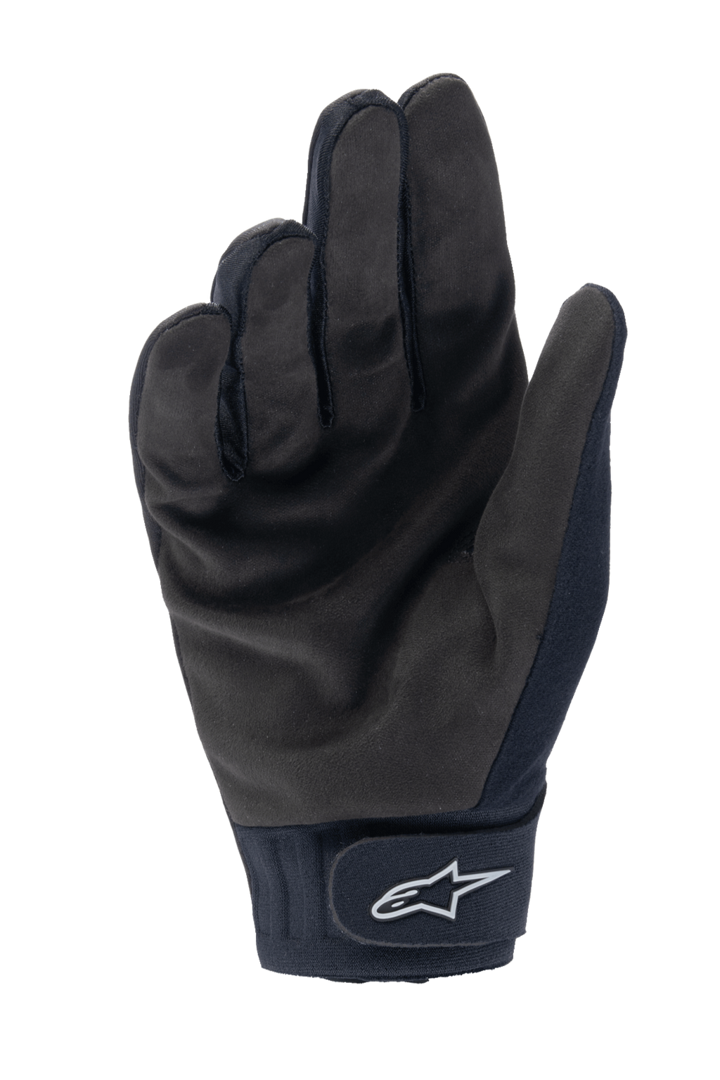 Alpinestars Stella A-Dura Thermal-handskar, cykelhandskar för damer, svarta, vy av handflatan med syntetmocka, neoprenmudd med kardborrestängning och vit stjärnlogotyp, MTB-utrustning för kallt väder
