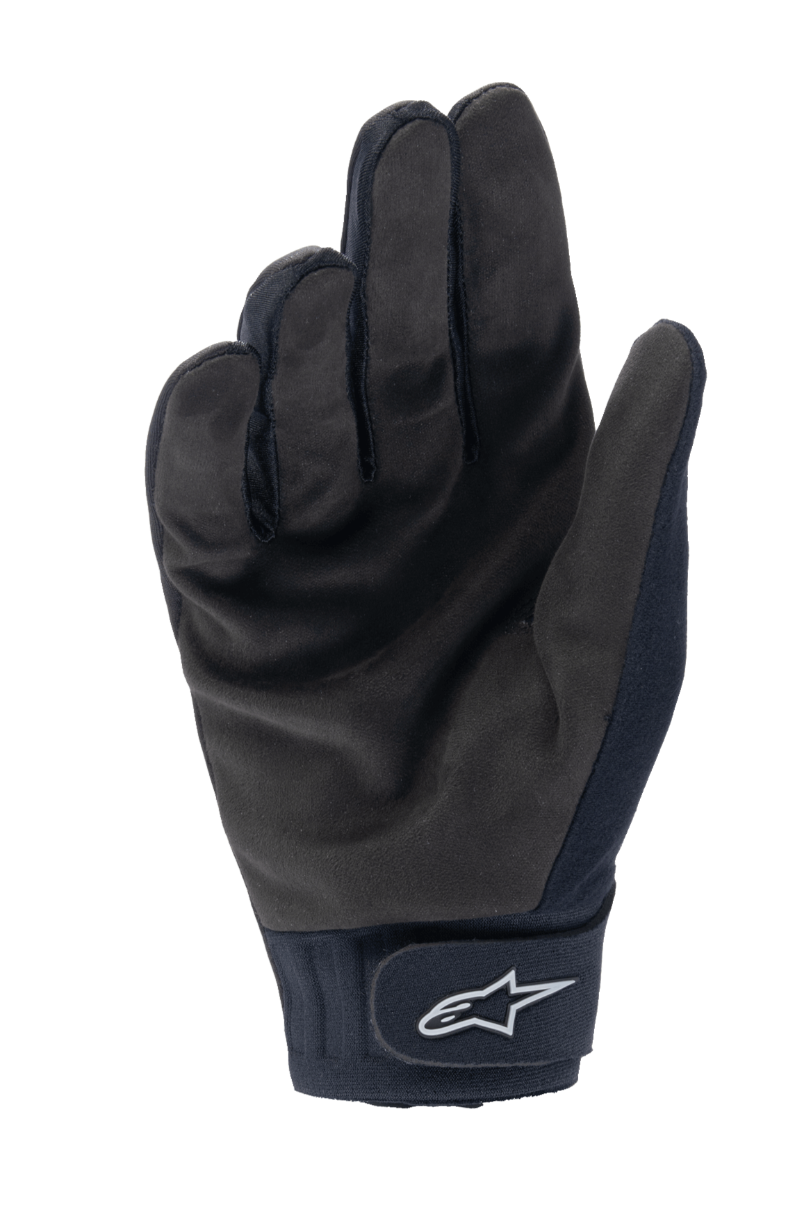 Alpinestars Stella A-Dura Thermal-handskar, cykelhandskar för damer, svarta, vy av handflatan med syntetmocka, neoprenmudd med kardborrestängning och vit stjärnlogotyp, MTB-utrustning för kallt väder