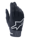 Alpinestars Youth A-Dura handskar, mountainbikehandskar, svarta, stor vit stjärnlogotyp på handryggen, texturerat tyg med ribbade detaljer vid mudden, flexibel design för terrängcykling