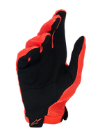 Alpinestars A-Aria-handskar, Spicy Orange och svart, vy av handflatan som visar syntetisk mocka med en svart förstärkning, orange Alpinestars-logotyp på handleden, lätt och ventilerad design för MTB och terrängcykling