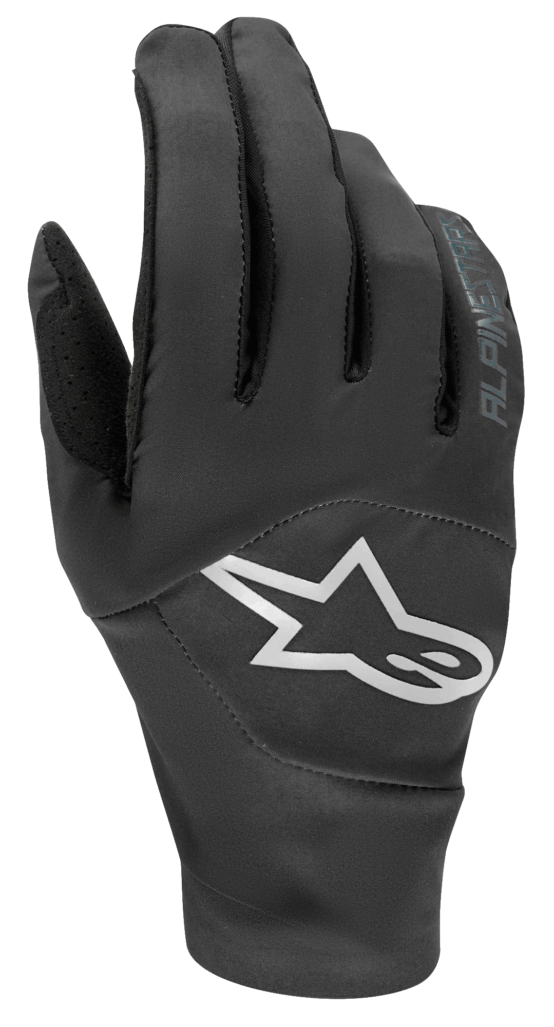 Alpinestars Drop 4.0 handskar, MTB-handskar, svarta, med en stor vit stjärnlogotyp på handryggen, ventilerande konstruktion i stretchmesh och smidig ergonomisk design för endurocykling
