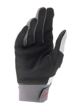 Alpinestars A-Supra Gloves, Mountain Bike Gloves, Light Gray and Black, featuring a perforated synthetic suede palm, neoprene cuff with hook and loop closure, red logo detail, designed for performance cycling