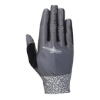 Alpinestars Stella Alderex Pro handskar för dam, antracitgrå cykelhandskar, vy bakifrån med en vit Alpinestars-logotyp, diagonalmönstrad mesh-ovandel och en mönstrad mudd