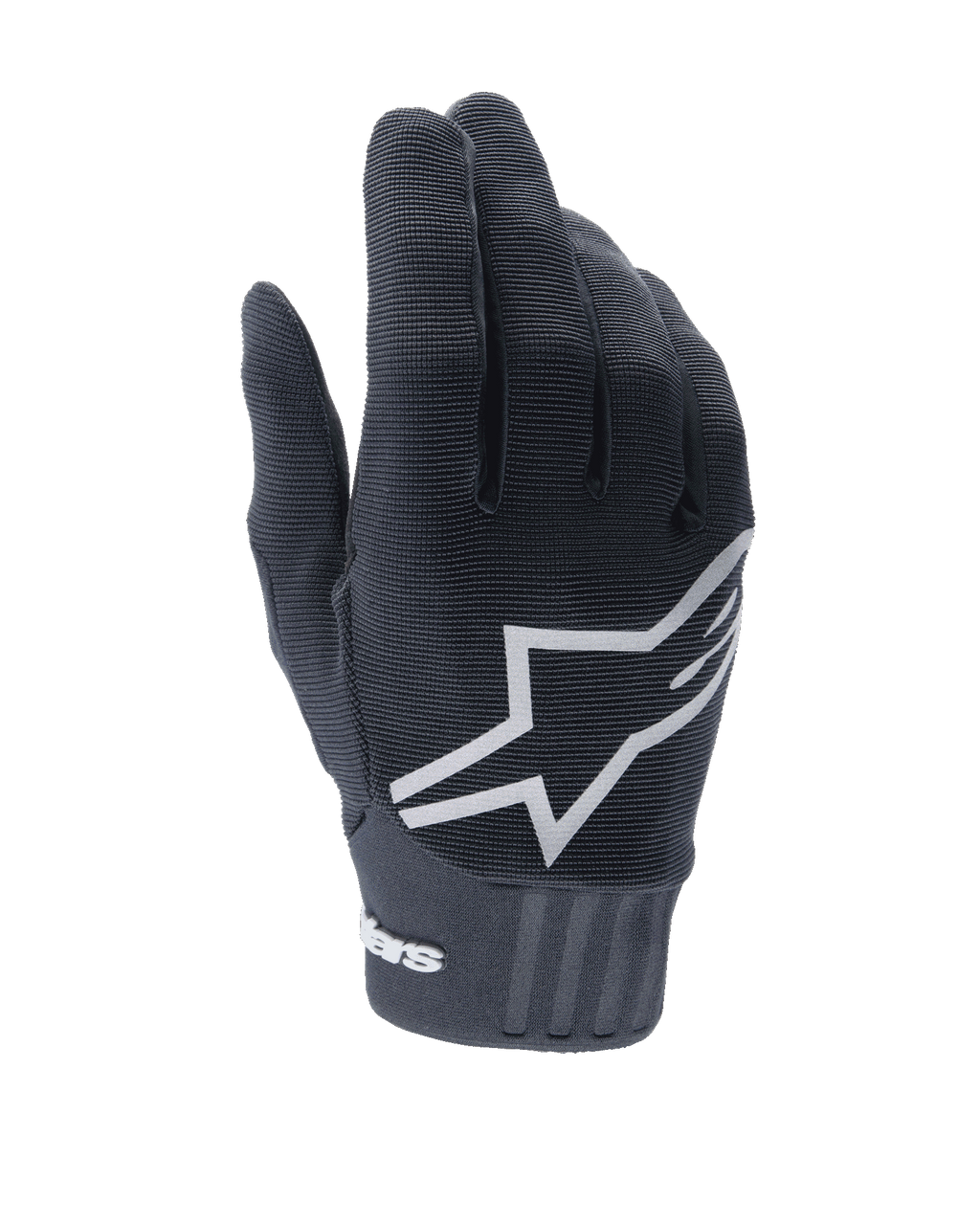 Alpinestars Stella A-Dura damhandskar, svarta MTB-handskar, framträdande vit stjärnlogotyp på ovansidan, ribbad textiltextur, åtsittande passform med neoprenmanschett för mountainbike