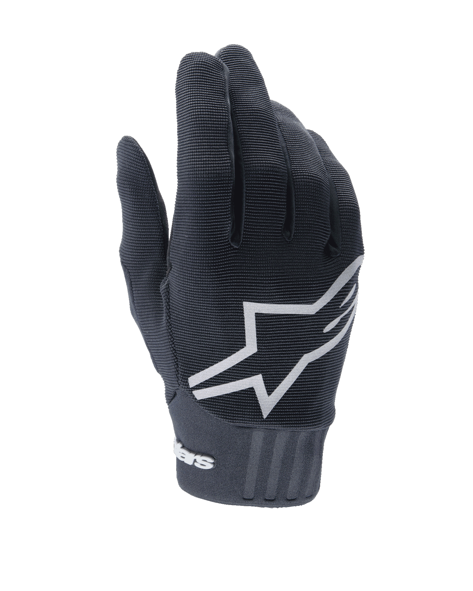 Alpinestars Stella A-Dura damhandskar, svarta MTB-handskar, framträdande vit stjärnlogotyp på ovansidan, ribbad textiltextur, åtsittande passform med neoprenmanschett för mountainbike