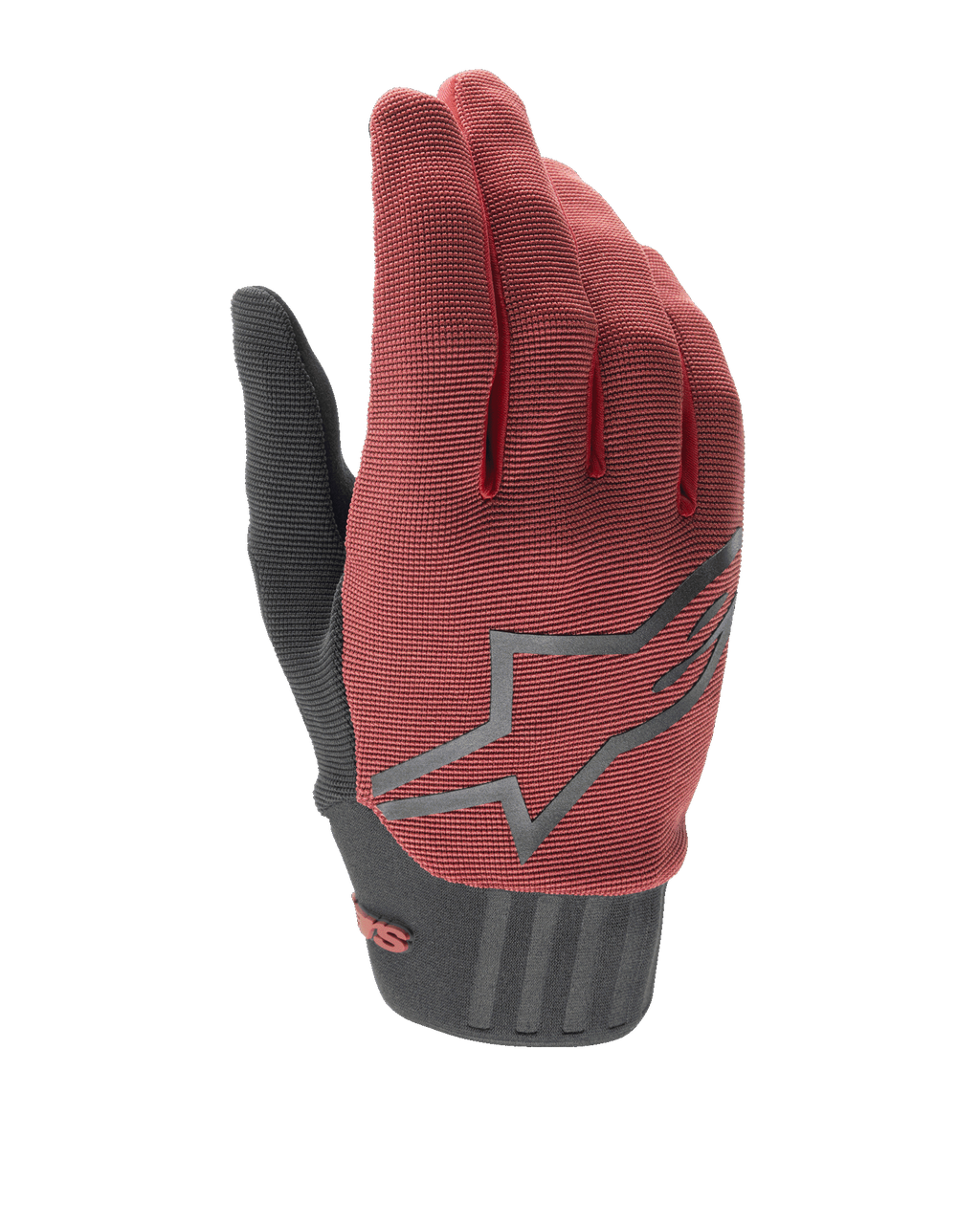 Alpinestars Stella A-Dura damhandskar, mountainbikehandskar, vinröda och svarta, med ovansida i texturerat tyg, stor grå stjärnlogotyp på handryggen och svart neoprenmudd med säker stängning, designade för ergonomisk passform och prestanda