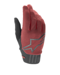 Alpinestars Stella A-Dura damhandskar, mountainbikehandskar, vinröda och svarta, med ovansida i texturerat tyg, stor grå stjärnlogotyp på handryggen och svart neoprenmudd med säker stängning, designade för ergonomisk passform och prestanda