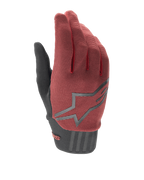 Alpinestars Stella A-Dura damhandskar, mountainbikehandskar, vinröda och svarta, med ovansida i texturerat tyg, stor grå stjärnlogotyp på handryggen och svart neoprenmudd med säker stängning, designade för ergonomisk passform och prestanda
